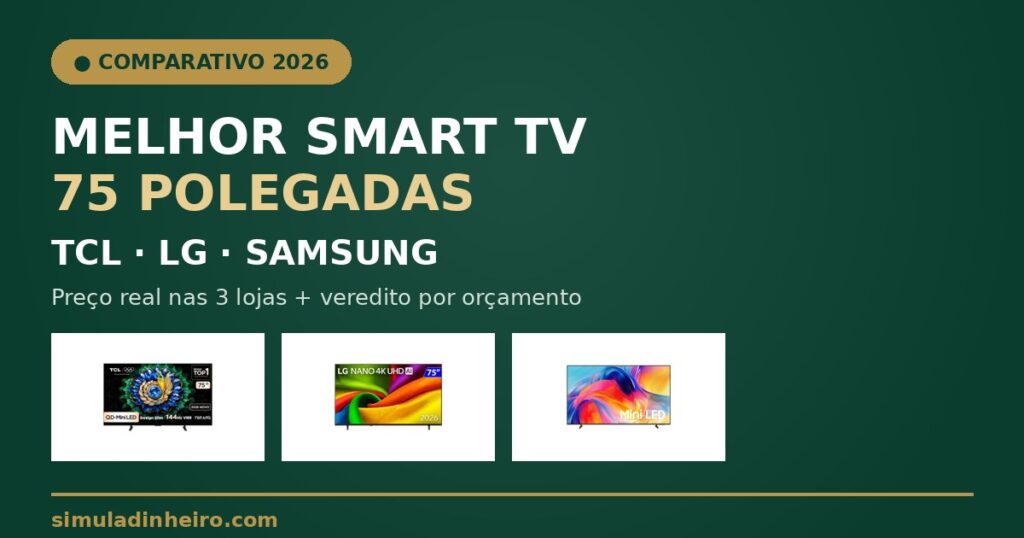 Melhor Smart TV 75 Polegadas 2026: TCL A400M, LG NU855 ou Samsung M75H?