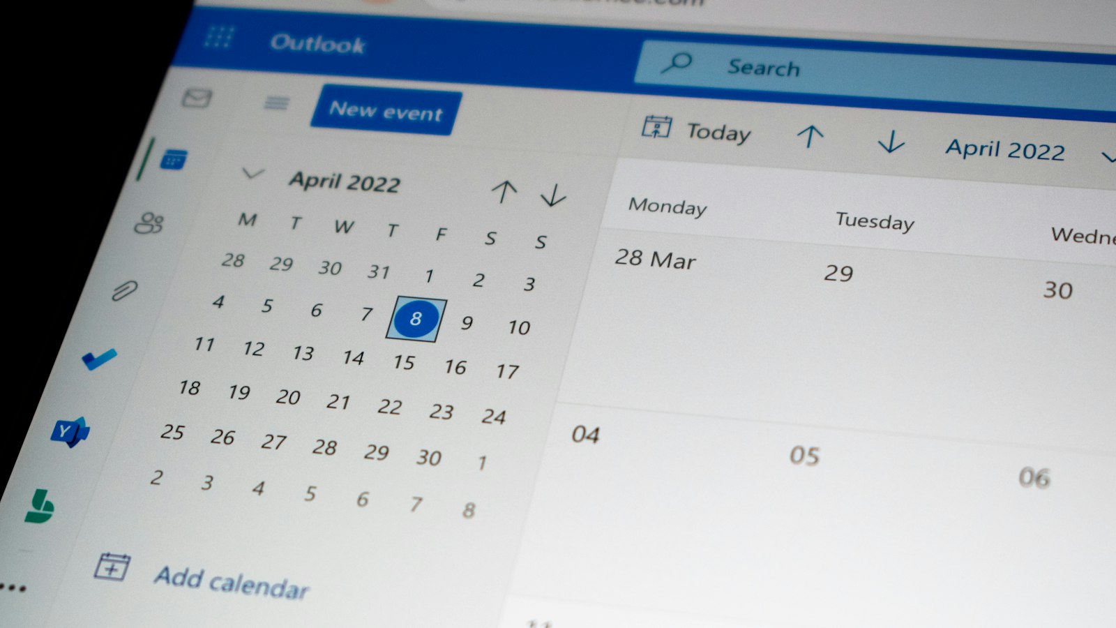 Calendário na tela do computador