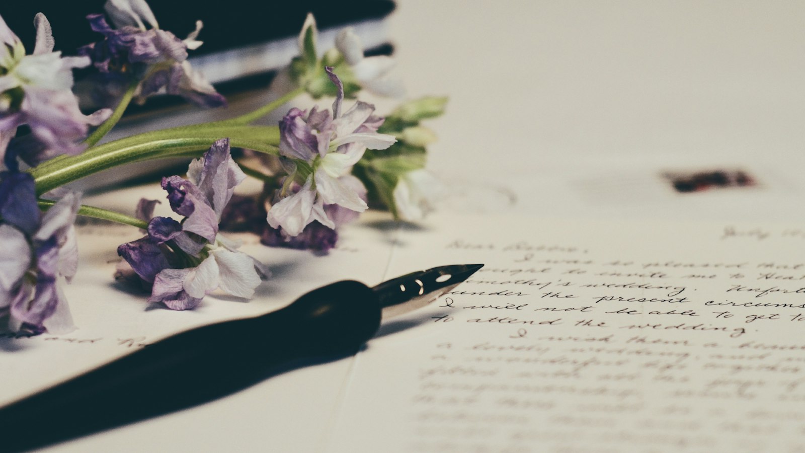 Carta escrita à mão com caneta-tinteiro e flores